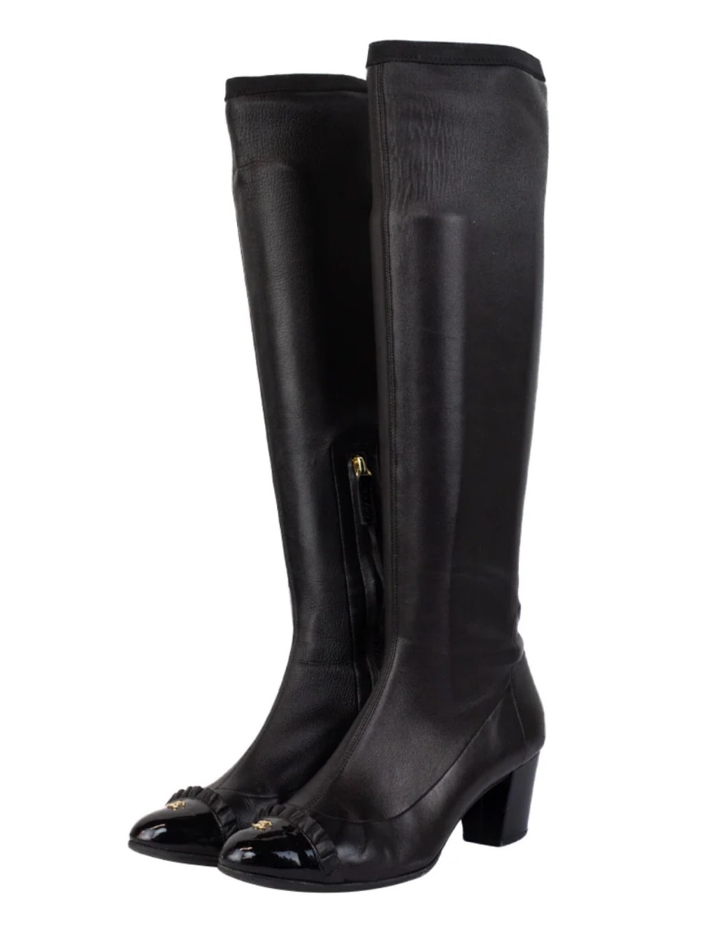 Chanel Knee High Cap Toe Ruffle CC Boots Size 36.5 - Picture 13 of 13